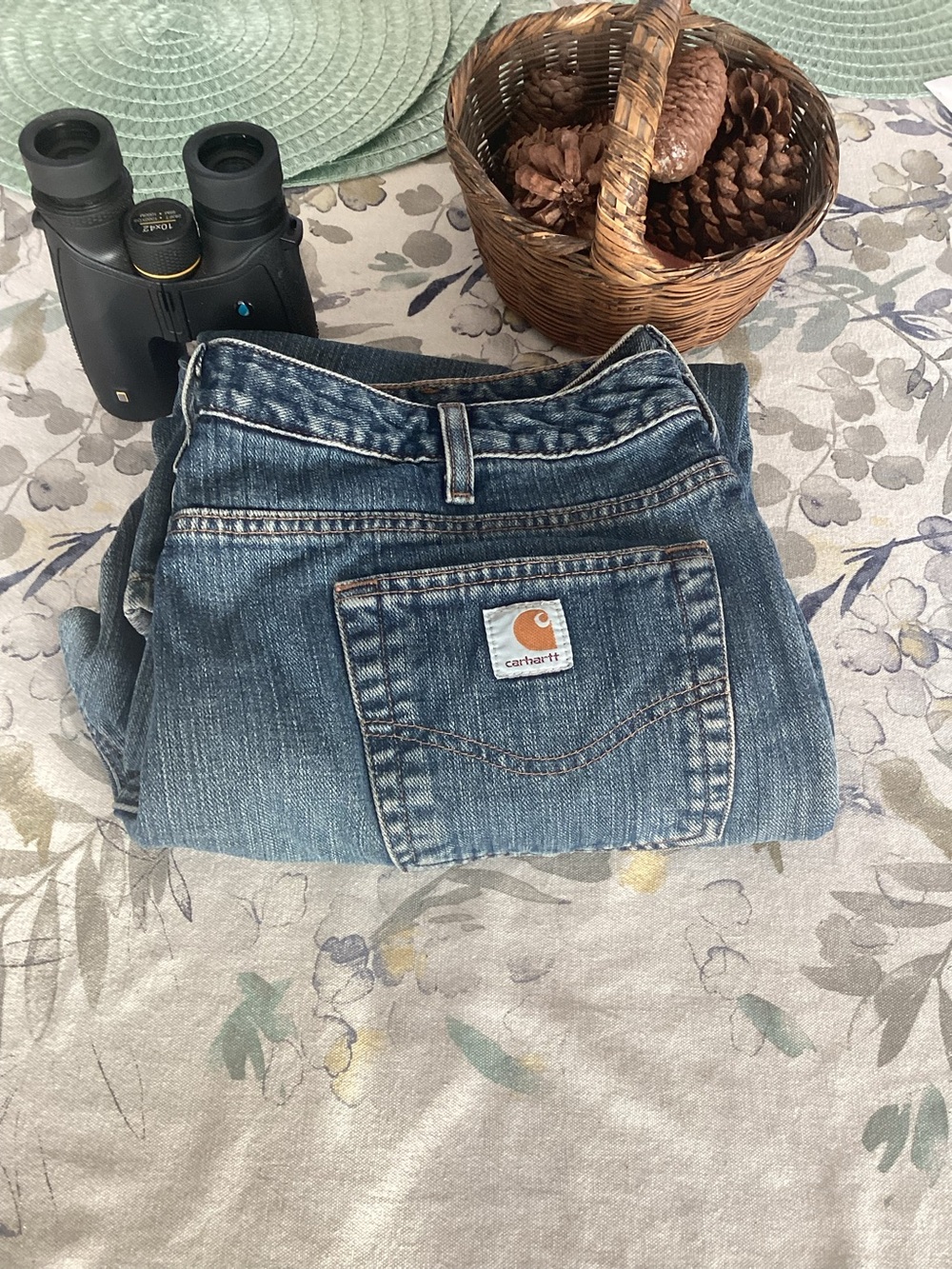 Carhartt Women's Flannel Lined Blue Jeans Size 16x32.5” Purple Plaid Vintage